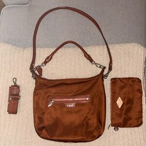 MZ Wallace Copper Brown Nylon & Leather Crossbody w/ Matching Pouch & Dust Bag